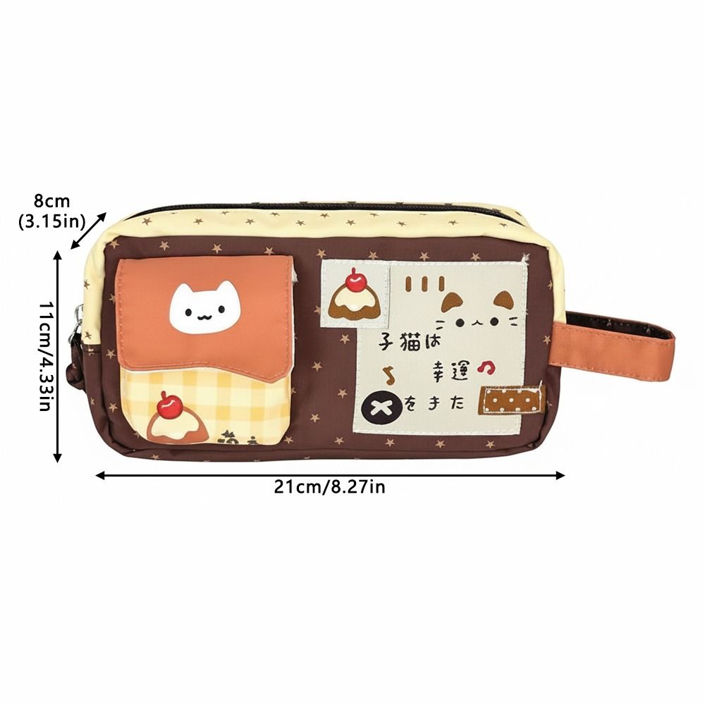 Durable Pudding Kitten Pencil Case Zipper Portable Pencil Pouch Large Capacity Pen Bag Students
