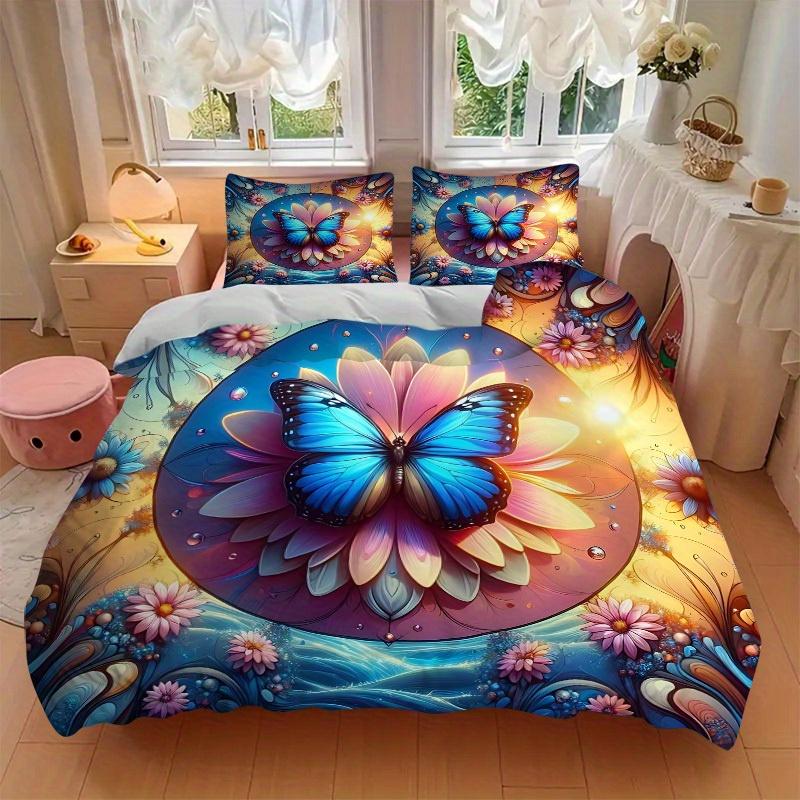 3pcs Butterfly Garden Soft and Comfortable Breathability, Bedding Set, Machine Washable, Suitable for All Seasons139