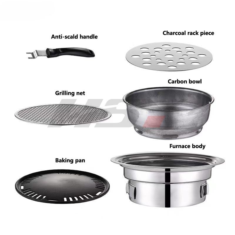 BBQ Grill Korean Charcoal Grill Stainless Steel Non Stick Barbecue Plate Grill Household Outdoor Camping Charcoal Stove