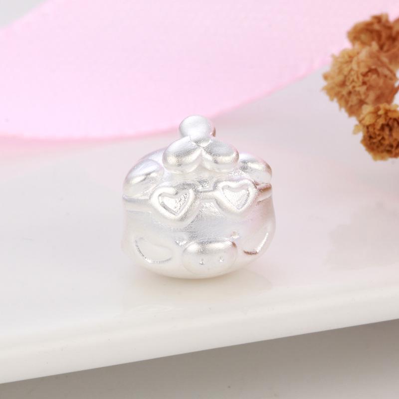 Sterling Silver 999 Lulu Pig Charm: Pure Silver Dragonfly, Bamboo, Braided Rope Beading Accessories, Little Pig Cartoon Luck Bead.
