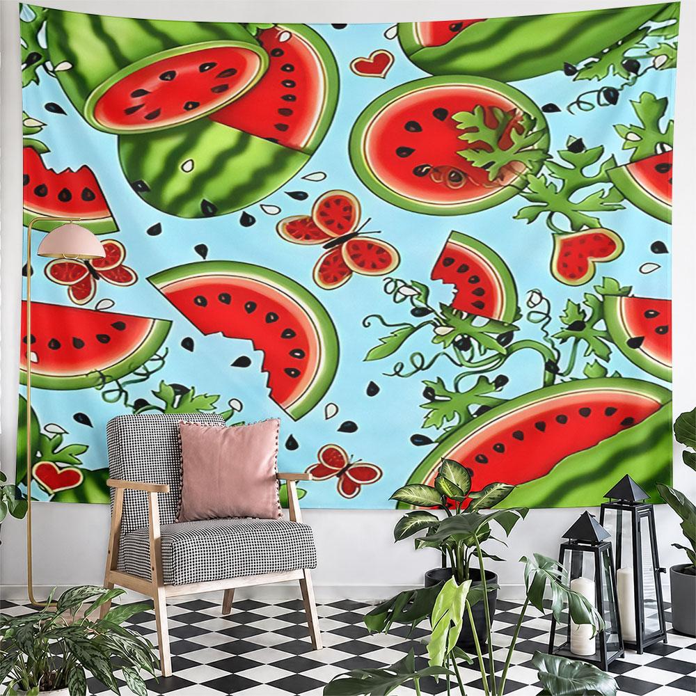 Watermelon and Butterflies Pattern Design Pattern Wall Hanging Tapestry Decorative Tapestry Home Decor for Bedroom and Living Room