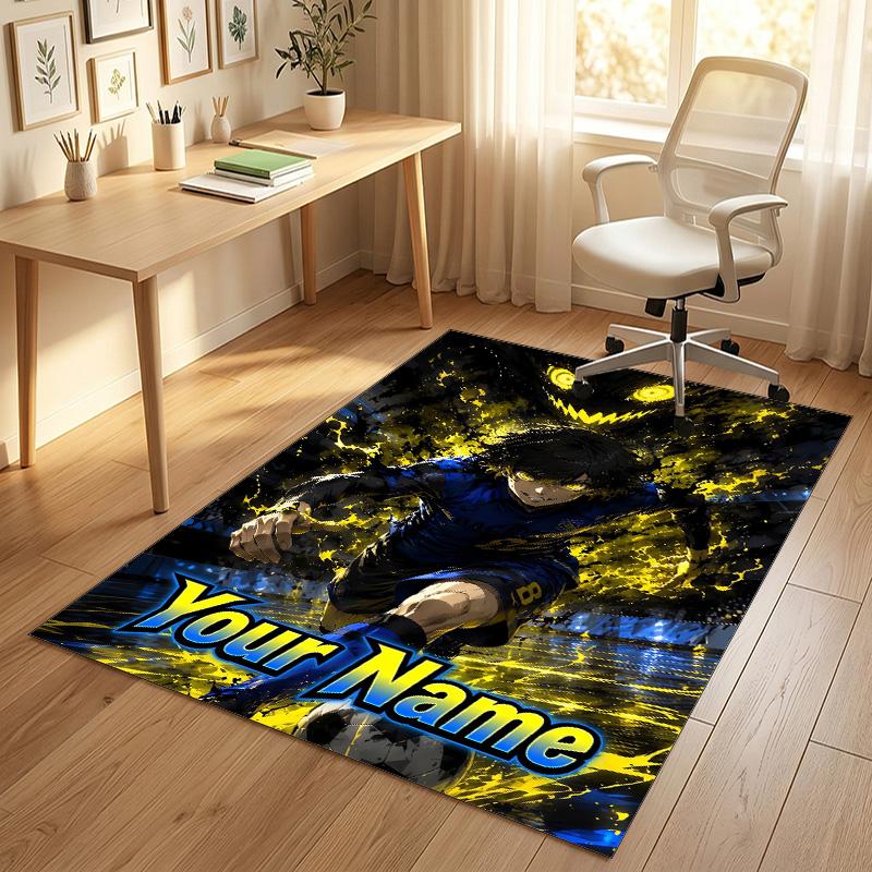 Personalized Crystal Velvet Carpet,Blue Lock Custom Printed Name, Plush Area Rug For Home Indoor Decor