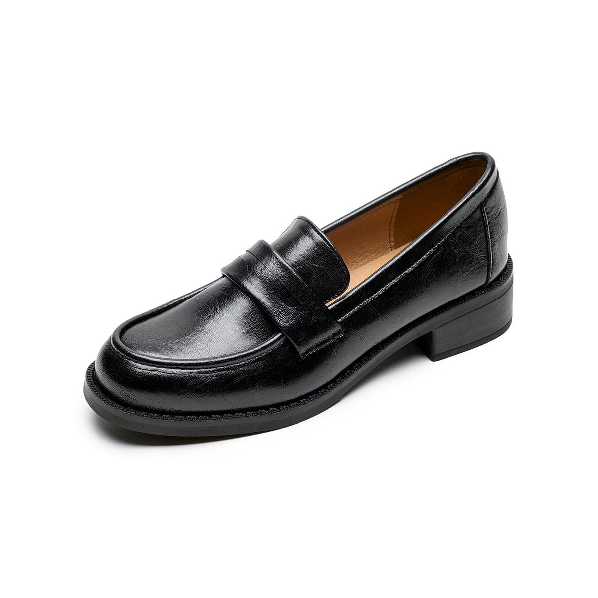 

Women s Black Retro Mid-Heel Loafers – 2025 Spring/Autumn Collection, British Style 39