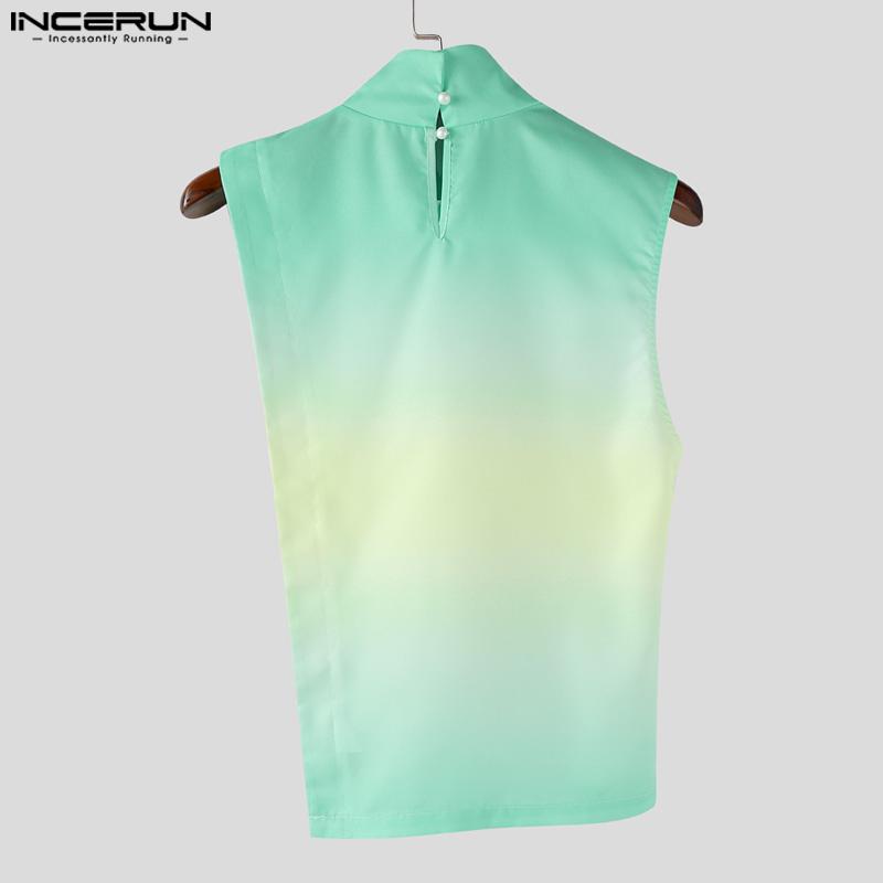 INCERUN 2PCS Men Sleeveless One Shoulder Gradient Tank Tops and Long Harem Pants Outfits Sets
