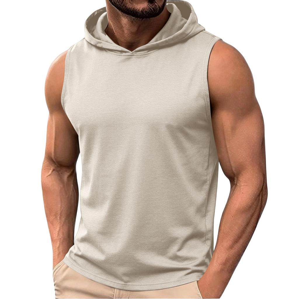 Men Sleeveless Hoodie Lightweight Hooded Tank Top Casual Summer Muscle Fit Gym Workout Athletic Vest