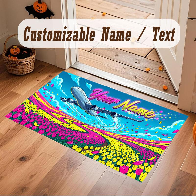 Nature Library Travel Theme Crystal Velvet Floor Rug Personalized Custom Name Text Warm Carpet Home Decoration
