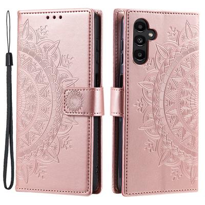 Flip Case for Samsung Galaxy A15, Mandala Flower, Rose Gold + 9H Glass