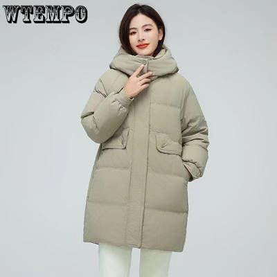 Large Size Cotton Jacket Women's Mid Length Down Jacket Loose Solid Color Cotton Jacket Thick Winter Hooded Jacket Korean Cotton Jacket