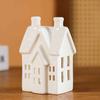 Ceramic House Decor Shape Candle Holder, White Hollow Tea Light Holder Durable Craft Gift Ornament, Artistic Miniature Figurine for Christmas