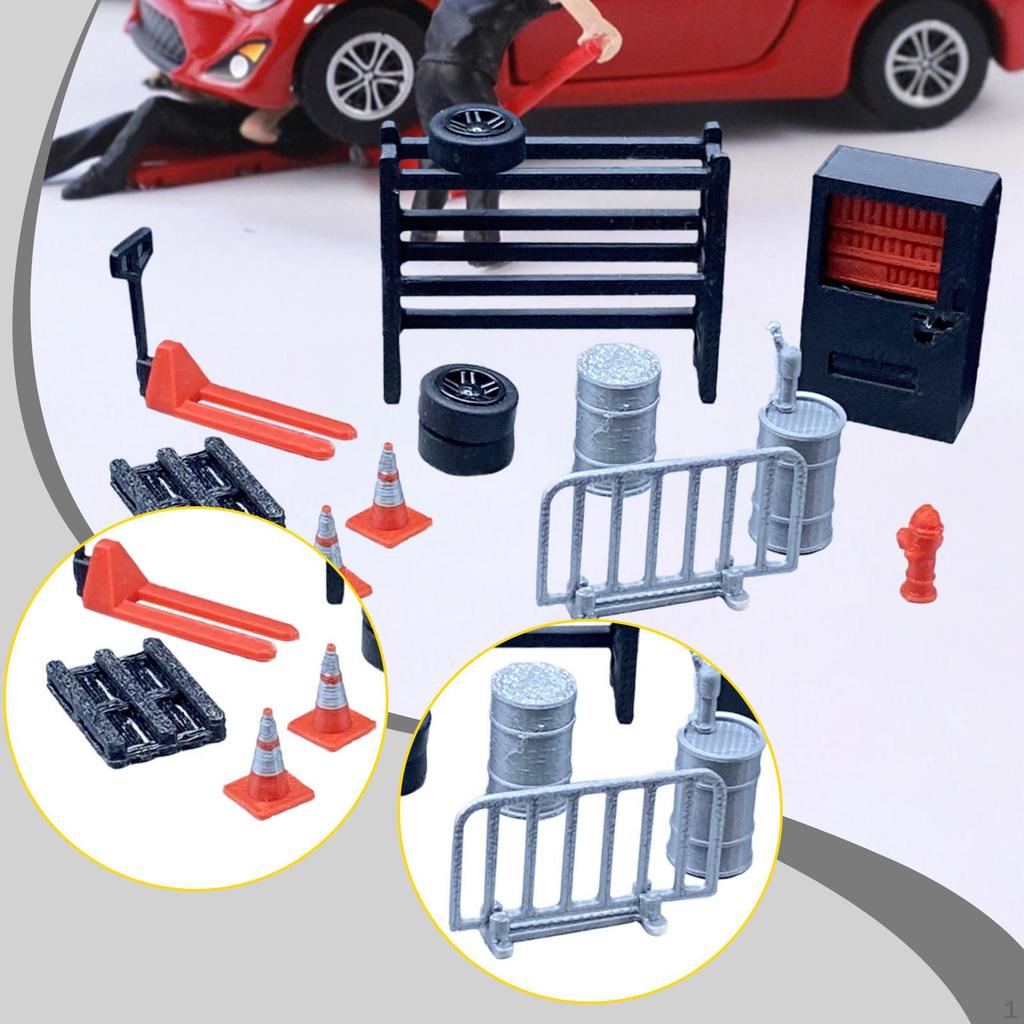 13Pcs 1/64 Car Repair Tools :64 Scale Diorama Auto Repairing Shop Layout Sturdy Miniature Scene Mini