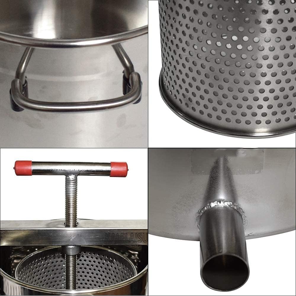 KALELAISU Pressa per Miele Attrezzatura Apistica 15L Grande Capacità Programma di Filtrazione di Grado 5 Separatore di Miele Materiale Acciaio Inossidabile 304 per Alimenti Miele