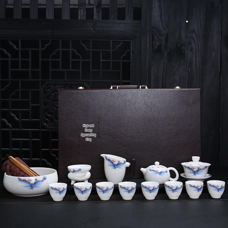

Dehua Mutton-Fat Jade Porcelain Gongfu Tea Set with Pink Lotus
