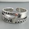 925 Sterling Silver Rings for Women Couple Minimalist Handmade Simple Retro Flower Heart Ring Fine Jewelry Gift Prevent Allergy