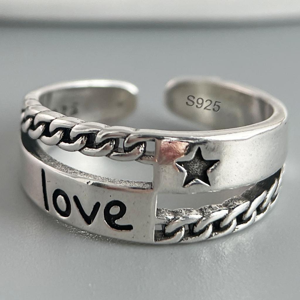 925 Sterling Silver Rings for Women Couple Minimalist Handmade Simple Retro Flower Heart Ring Fine Jewelry Gift Prevent Allergy