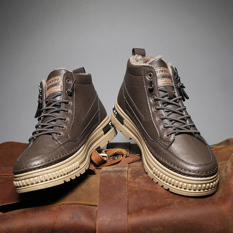 

Winter men s shoes 2025 new cotton leather waterproof high-top casual board shoes men s one-pedal Martin tide shoes 44