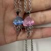 Dreamy Blue Pink Jellyfish Pendent Necklace For Women Vintage Couple Elegant Long Tassels Charms Necklace Simple Jewelry