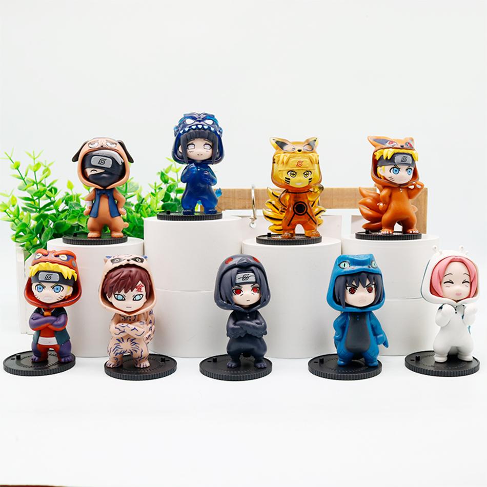 Anime 9pcs/set Naruto Figures Model Naruto Sasuke Kakashi 8cm Doll Costume Design PVCToys Dolls Kid Gift
