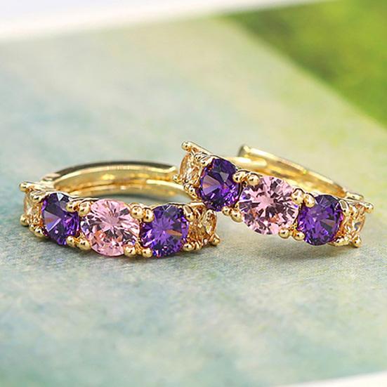Women Fashion 9K Gold Plated Purple Zircon Eardrop Huggie Earrings Jewelry Gift