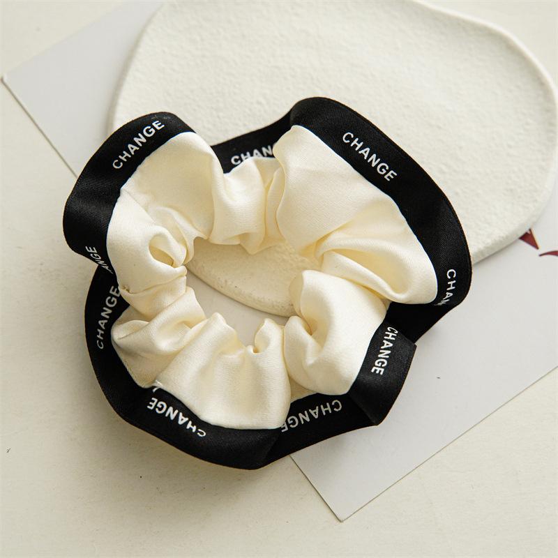 French Elegant  Korean Style Fashion Letter Ribbon Edge Elastic Scrunchies Satin Hair Ties Scrunchi for Women Girls