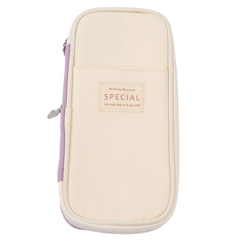 Large Pen Bag Simple Style Canvas Mesh Pockets Pen Slots Smoothing Zipper Large Pencil Case for School Office Travel