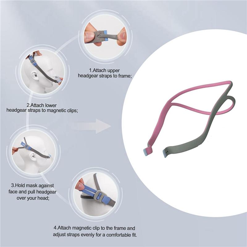 A71Z 6PCS Headgear CPAP For Resmed Airfit P10 Nasal Pillow CPAP Mask Straps 6 Elastic Straps & 12 Adjustment Clips