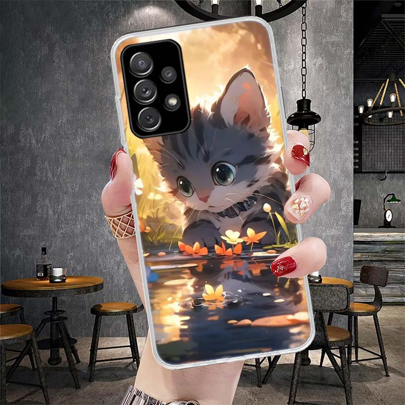 Cartoon Cute Cat Fish Aesthetic Soft Phone Case For Samsung Galaxy A12 A22 A32 A52 A72 A02S A51 A50S A71 A70 A31 A20S Note 20 Ul