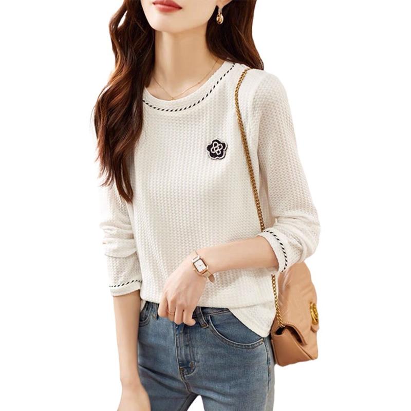 Top Women's Spring and Autumn New Foreign Versatile Long Sleeve T-Shirt White Bottom Shirt