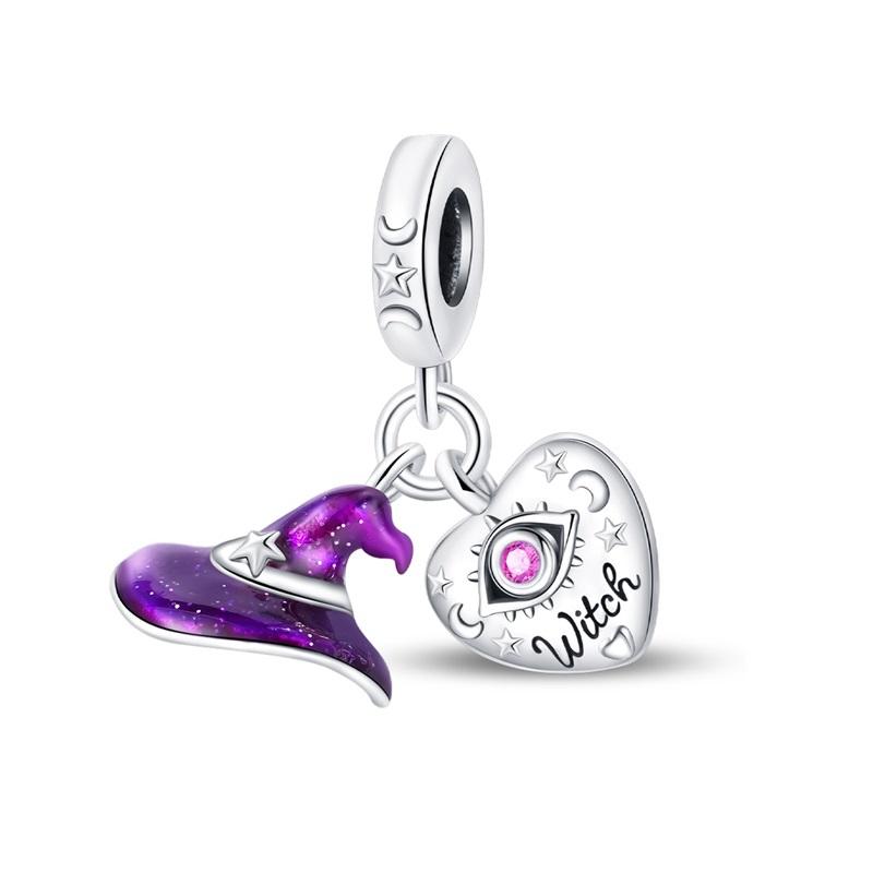 Colorful Copper Purple Witch & Eagle Dangle Charm Fits Bracelet For Women Diy Halloween Pumpkin Beads Party Gift