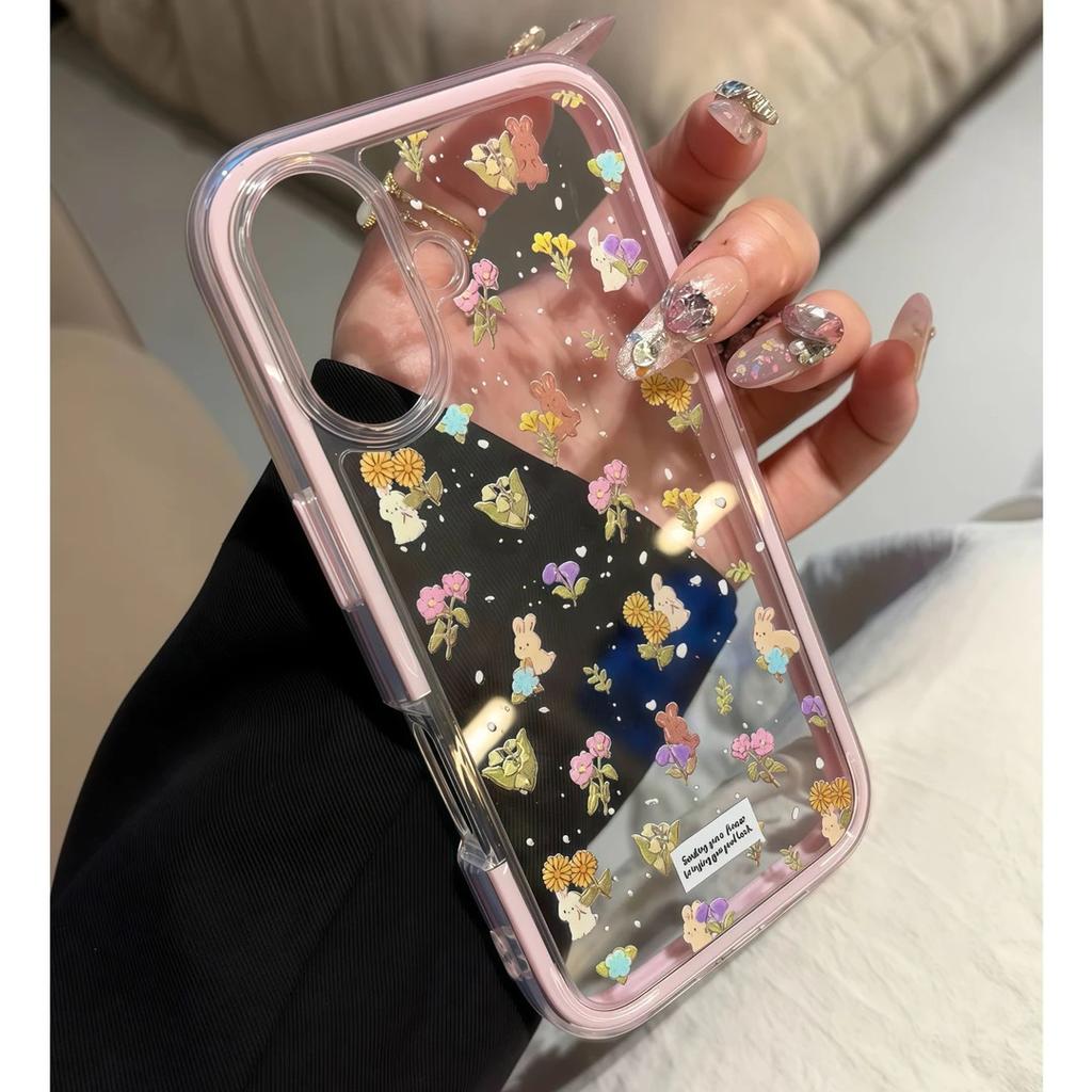 Ins Girl Floral Rabbit for iPhone17 Mobile Phone Case Apple 15/16 Cute 13 Fresh 12 Color Edge 14