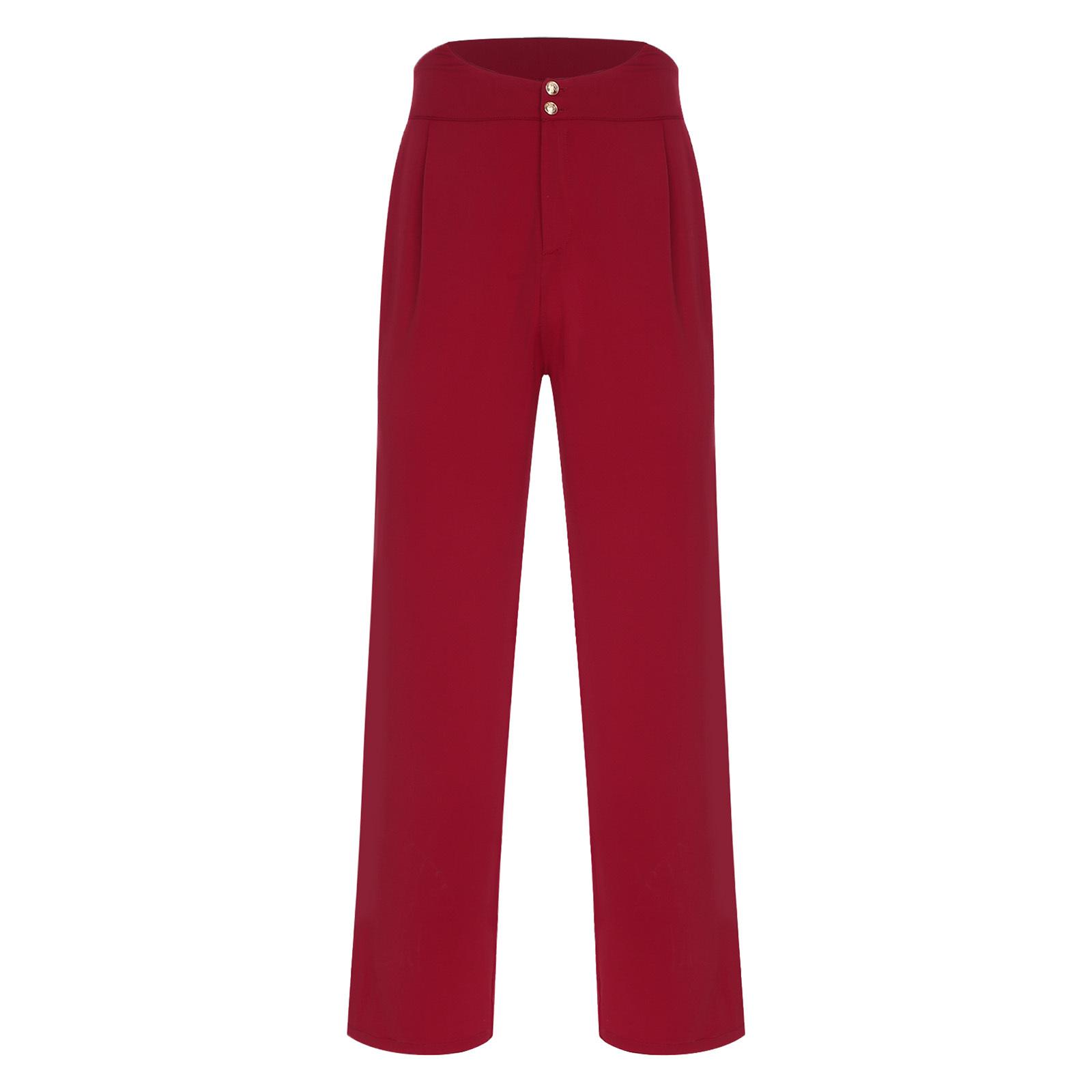 

Чоловічі латиноамериканські балетні танцювальні довгі штани Задня еластична гумка Бічні кишені Вільні прямі штани Румба танцювальний одяг M бордовий