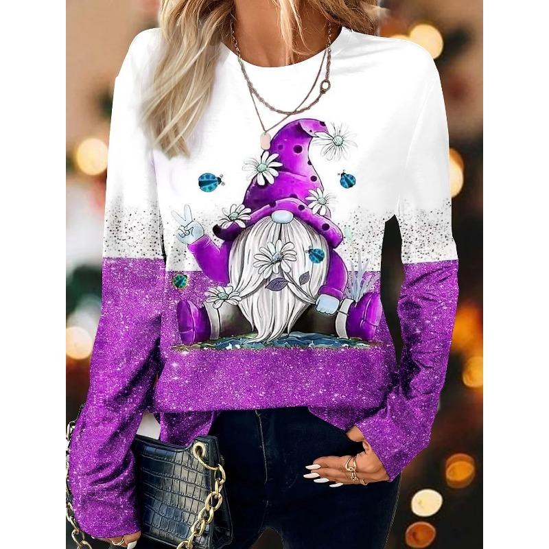 Christmas Style Women T-Shirts Autumn Winter Long Sleeve 3D Cartoon Print Street Hip Hop Ladies Tees 6XL Plus Size Casual Tops