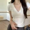 Korean V-Neck Short Sleeve T-Shirt - Women's Summer Trendy Petite Hot Girl Top