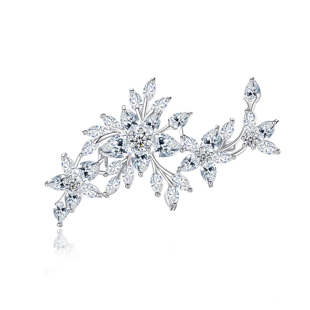 Luxury Exquisite Bling CZ Bridal Breastpin Wedding Clothes Jewelry Fashion Noble Zircon Flower Design Lapel Pin Brooch Jewellery серебряный