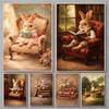 Boho Kaninchen Hase Vintage Poster Rustikaler Hase Cottagecore Druck Leinwandbild Tier Wandkunst Bild Ostern Bauernhaus Dekor