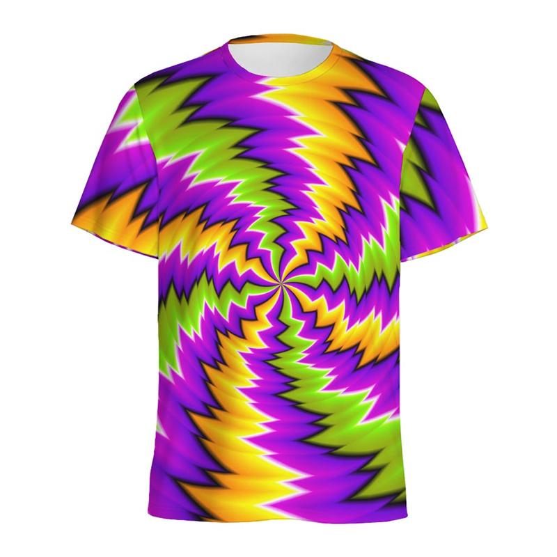 Men's Abstract Spiral Dizziness Printed T-shirt, Summer Casual Shorts, 3D Printed Fantasy T-shirt, Women's Streetwear
