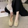 Woman Footwear Kawaii Apricot Shoes For Women With Bow Flats Flat Cute Normal Leather Casual Square Toe Korean Style Chic Point