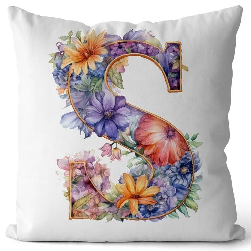 English Letter Flower Print Sofa Cushion Cover Suitable For Home Living Room Decoration Hotel Hospital Dormitory Pillow