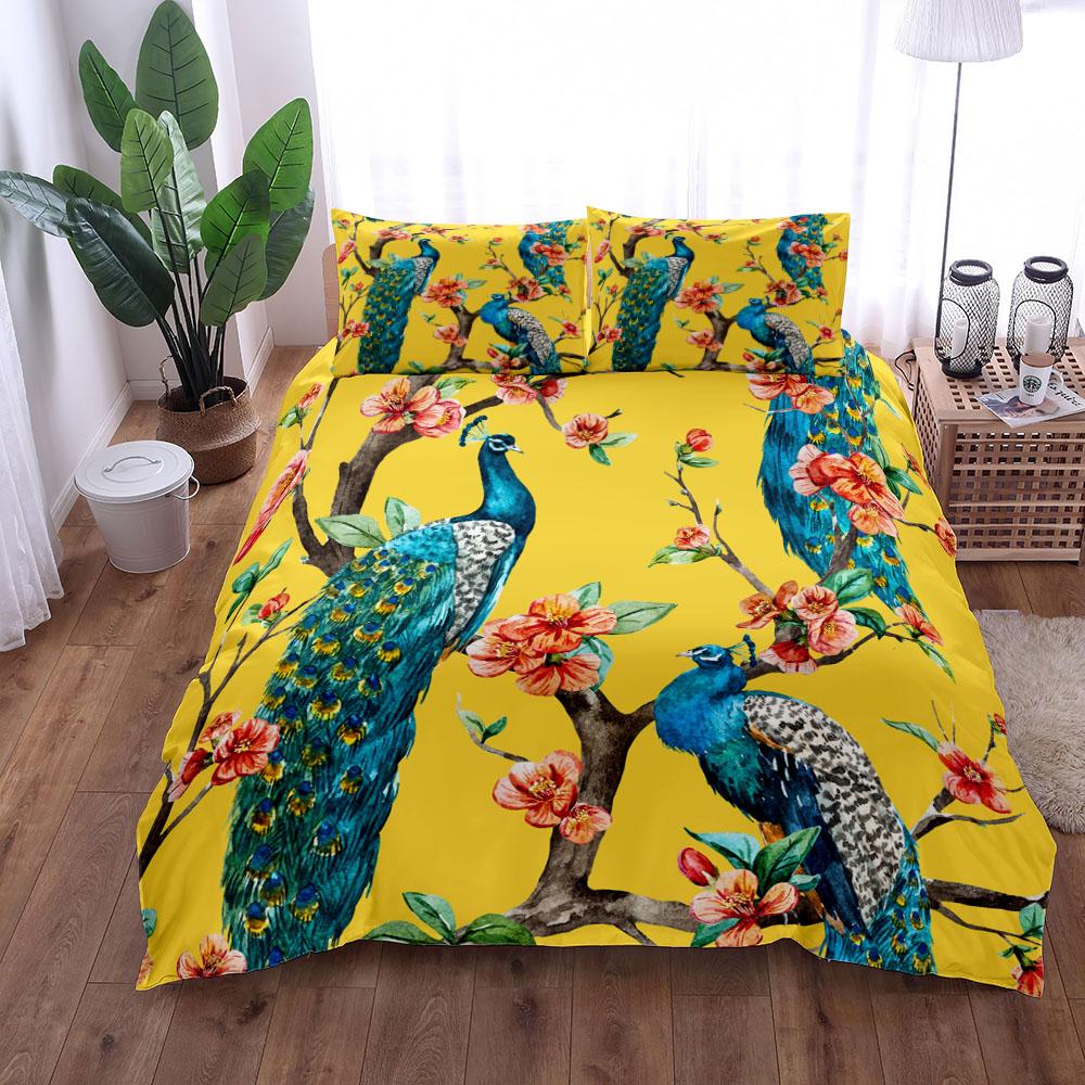 Watercolor Peacock Duvet Cover Set King Queen Double Full Twin Single Size Bed Linen Set