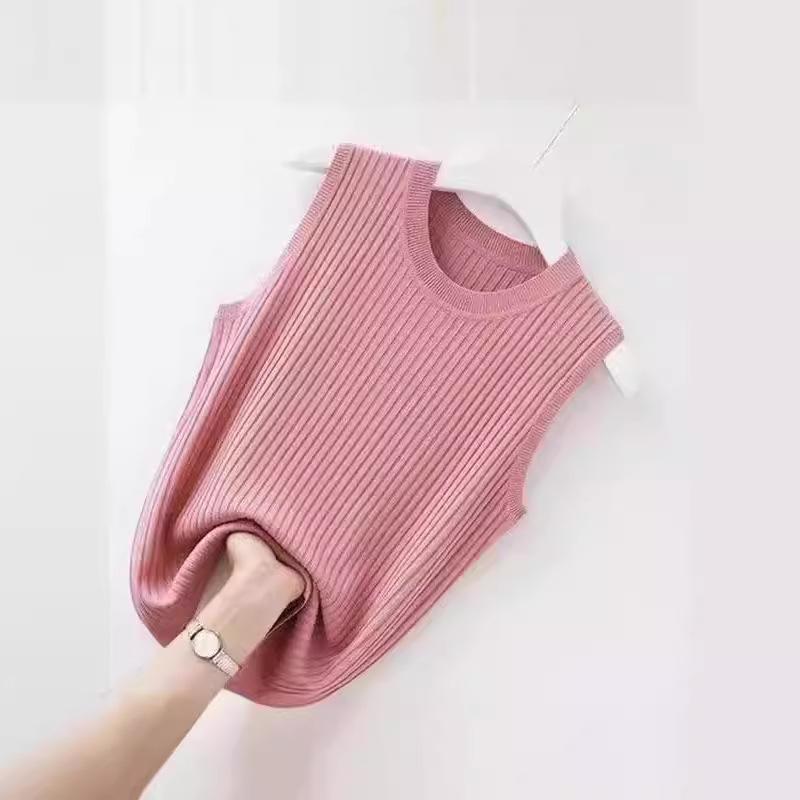 New Vest Women's Round Neck Large Size Pullover with Thin Bottom and Slim Body, Simple and Thin Inside and Sleeveless.