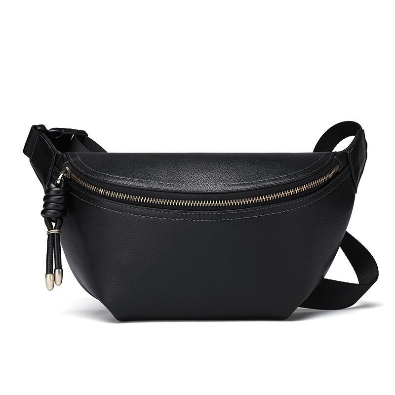 Fashionable Unisex Casual Shoulder Bag Lightweight Commuting Trendy Top Layer Cowhide Polyester Crossbody 29x8x16