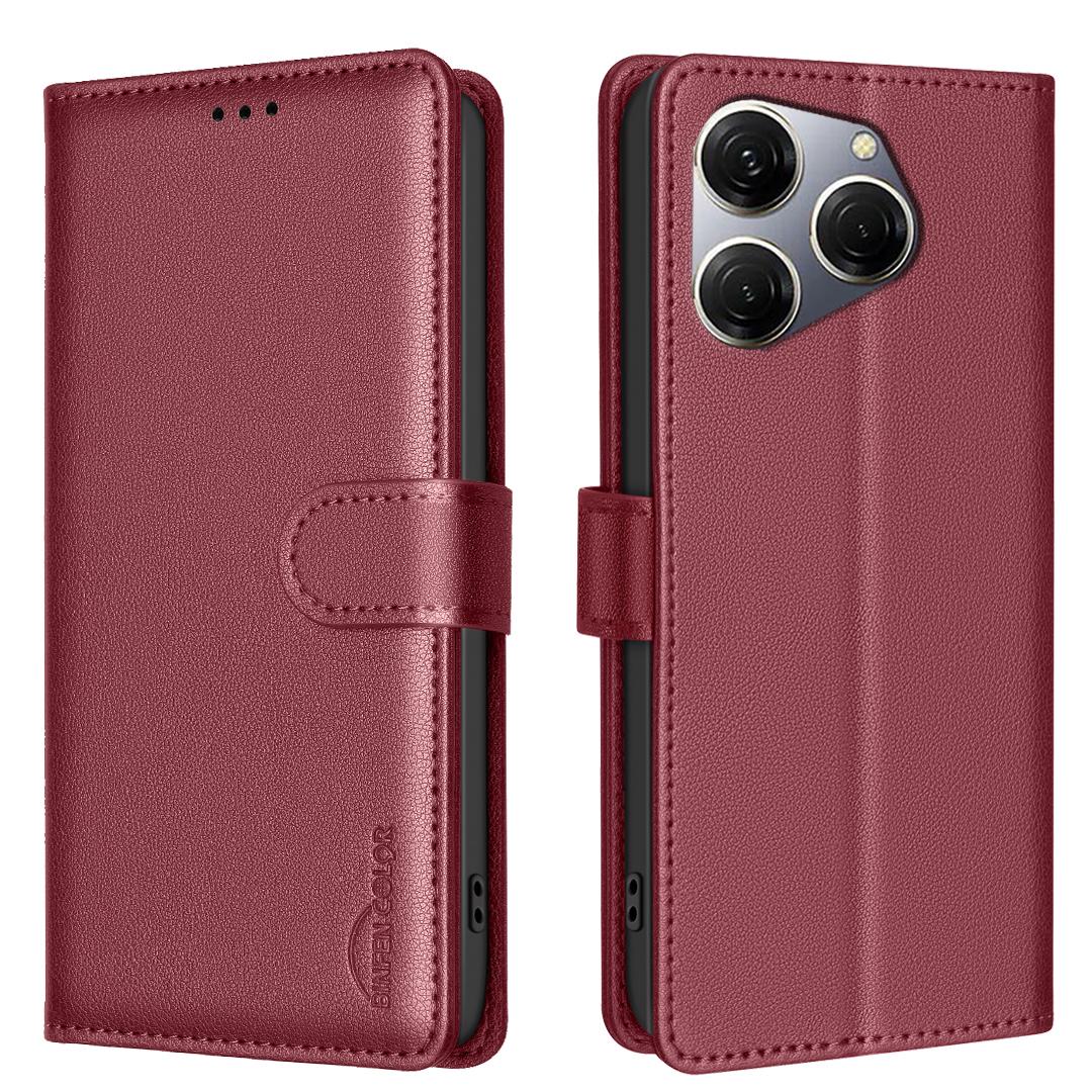 

BINFEN COLOR BF32 For TECNO Spark 20 Pro Leather Case RFID Blocking Lychee Texture B
