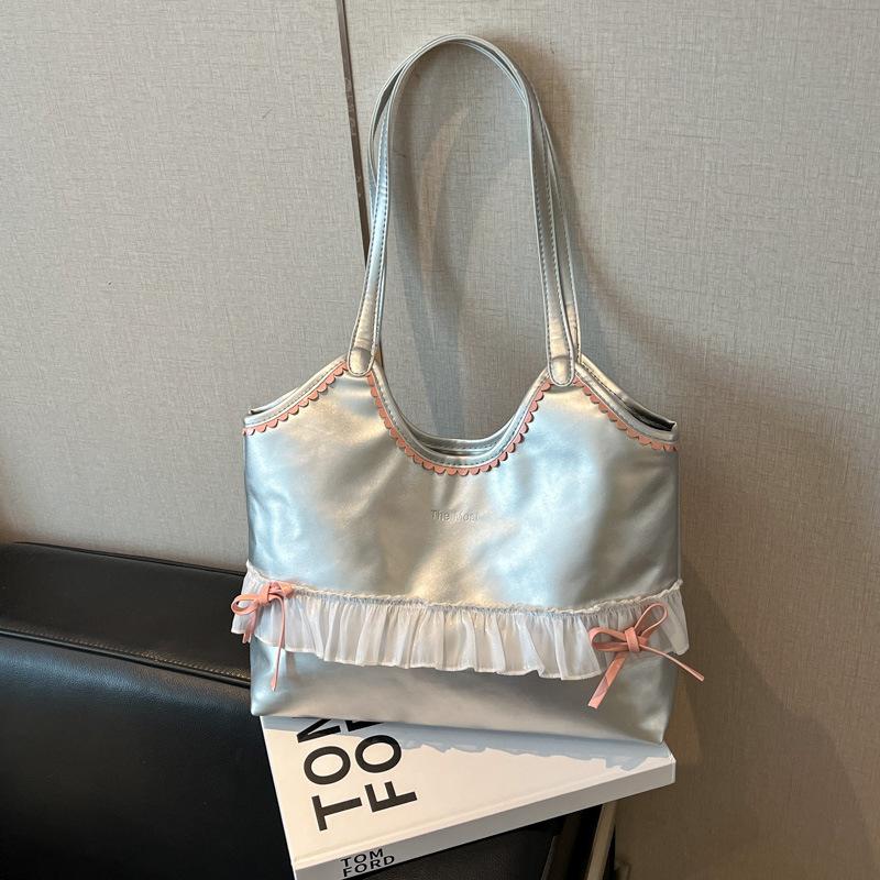 

Sweet bow underarm bag women s 2025 new trendy fashion Korean tote bag versatile large-capacity shoulder bag серебряный