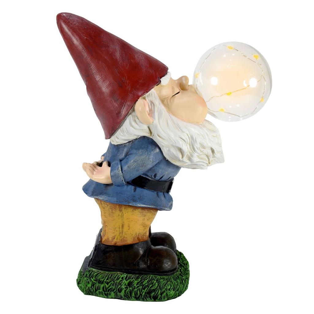 Blowing‑bubble Gnome Statue Solar LED Light Resin Garden Outdoor Yard Ornament Decor