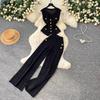 Casual Knitted Sweater Two Piece Sets for Women Metal-button V-neck Sleeveless Fitted Versatile Knit Top and Casual Pants Set