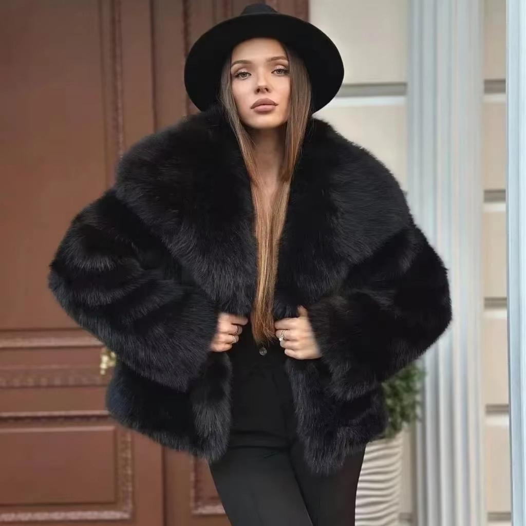 Fake Fur Coat for Women Large Lapel Faux Fur Jacket for Women Fluffy Casual Fox Fur Coat for Women