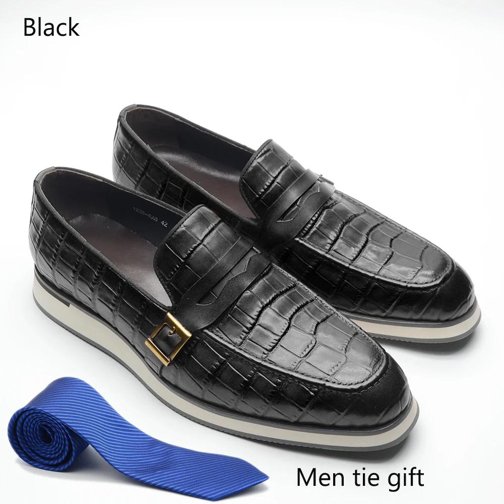 

Mens Genuine Cow Leather Casual Shoes Black Brown Flat Penny Loafers Men Shoes with Single Buckle Business Office Mocassins Man 38