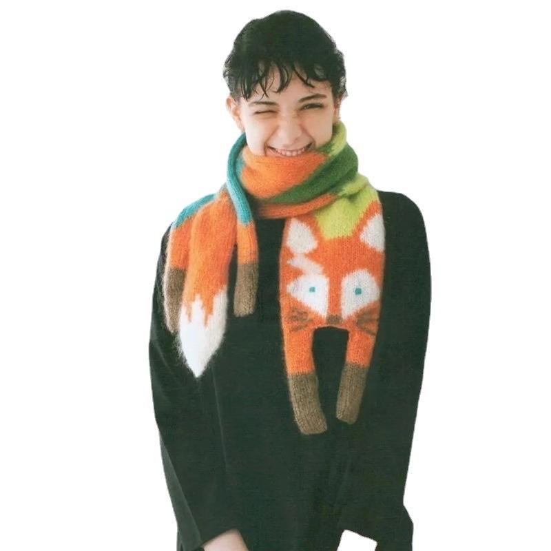 Nuova Sciarpa Lavorata a Maglia con Volpe Cartone Animato Autunno Inverno Bambini Sciarpa Calda Donna Bambini Femmina Animale Lavorato a Maglia Sciarpa Donna