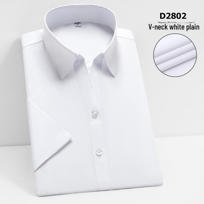 

Женская приталенная деловая рубашка с коротким рукавом — белая с синими полосками, не требует глажки, V-образный вырез. 39