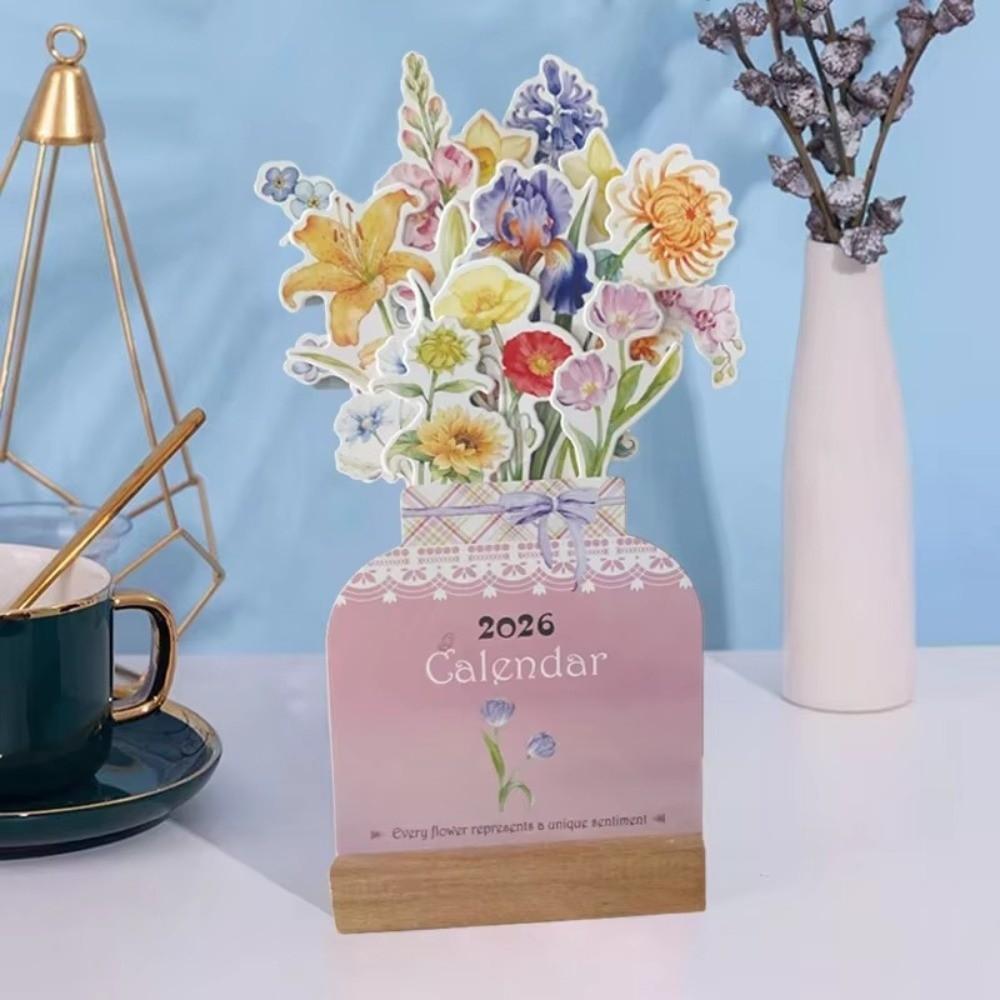 Detachable Base Monthly Planner Wooden Base 2026 Desktop Calendar  for Table Desk Decor