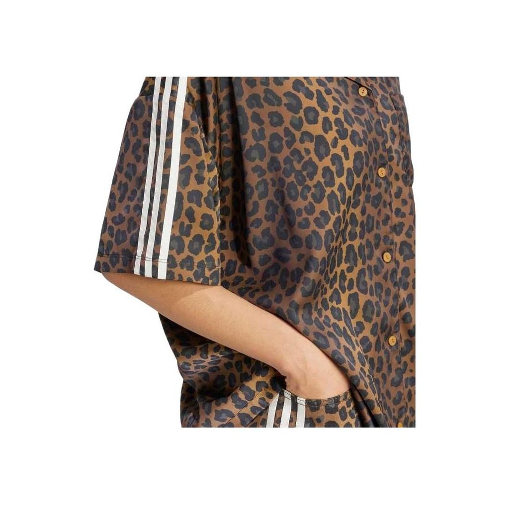 Adidas Originals Classic Sports Series Comfortable Polo Loose Striped Leopard Print Short Sleeve Shirt Women Shirts Layered-Bronze KA2678